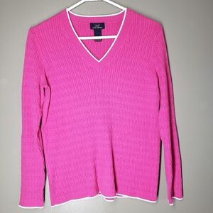 Brooks Brothers 346 Womens Sweater Pink White Size Large VNeck 12% Cashmere